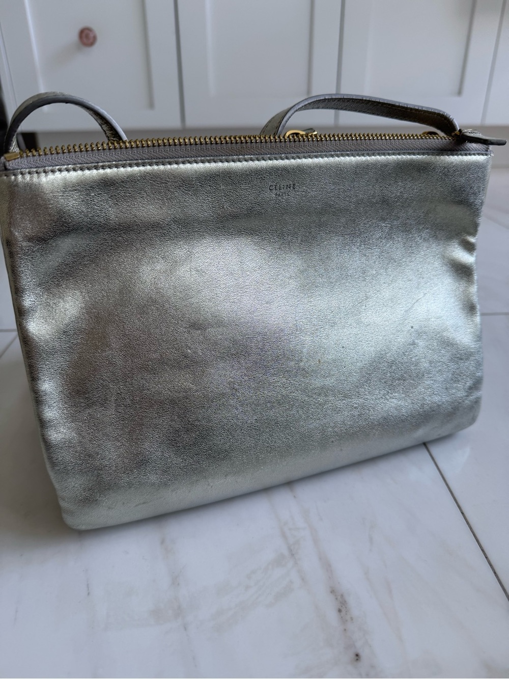 Celine Metallic Silver Leather Clutch
